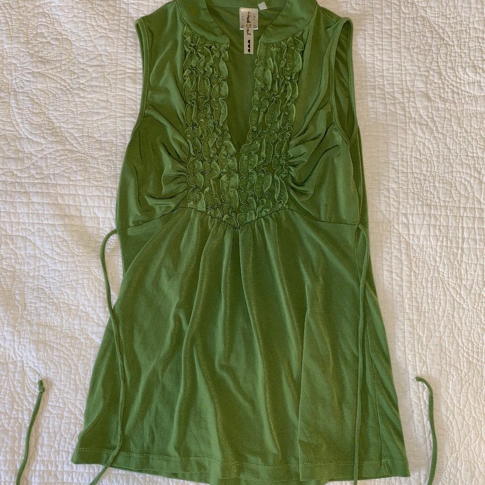 Green Ruffled Tank Dress Shirt